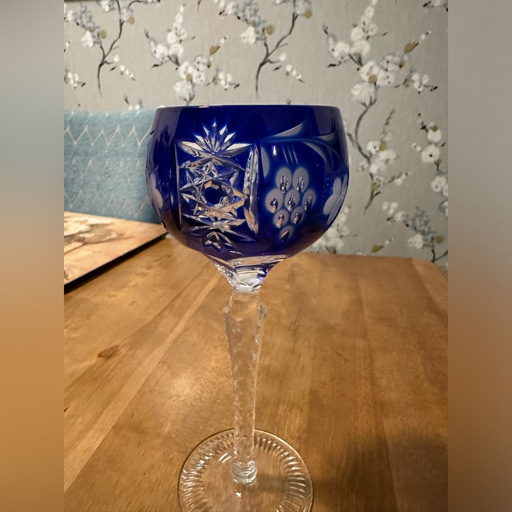 Cobalt blue cut to clear crystal goblet made in Germany